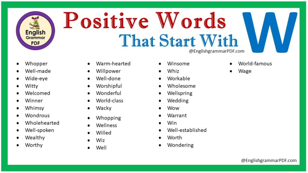 positive words that start with w