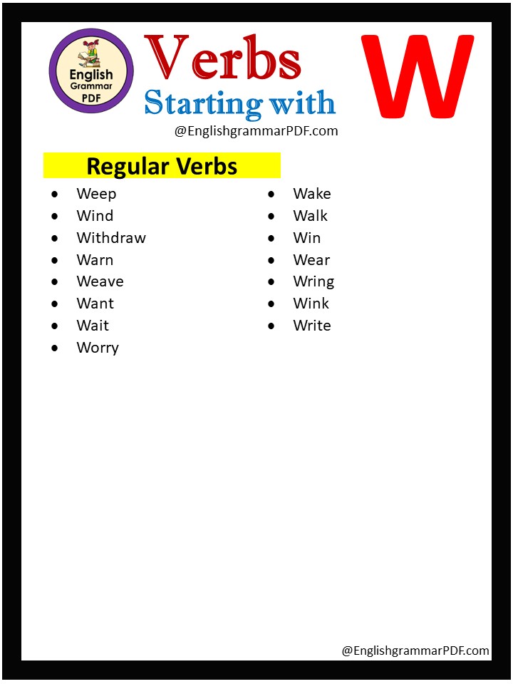 regular verbs that start with w