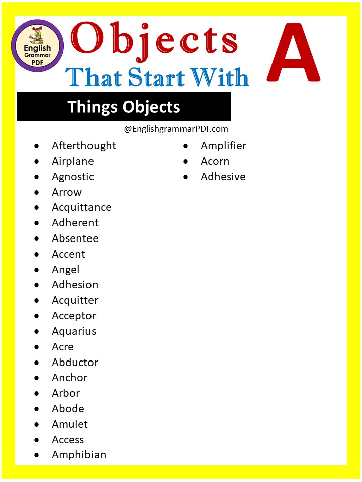 things objects that start with a
