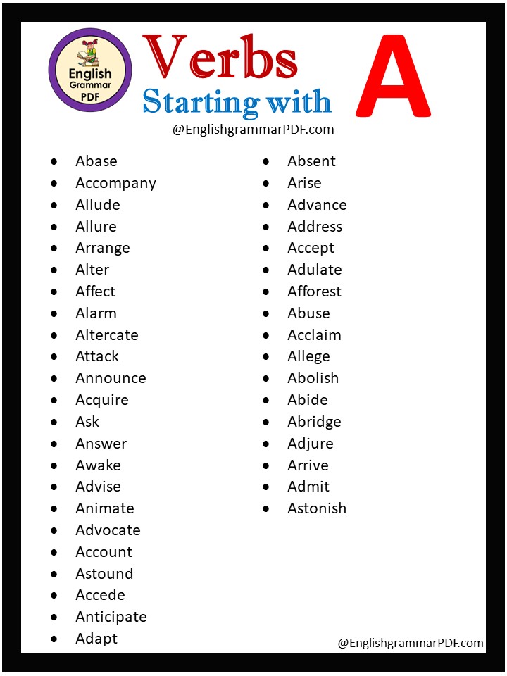 verbs starting with a