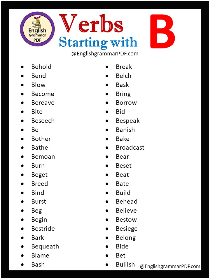 verbs starting with b
