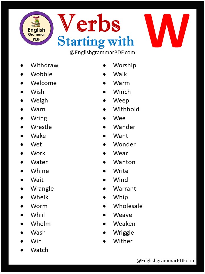 verbs that begin with w