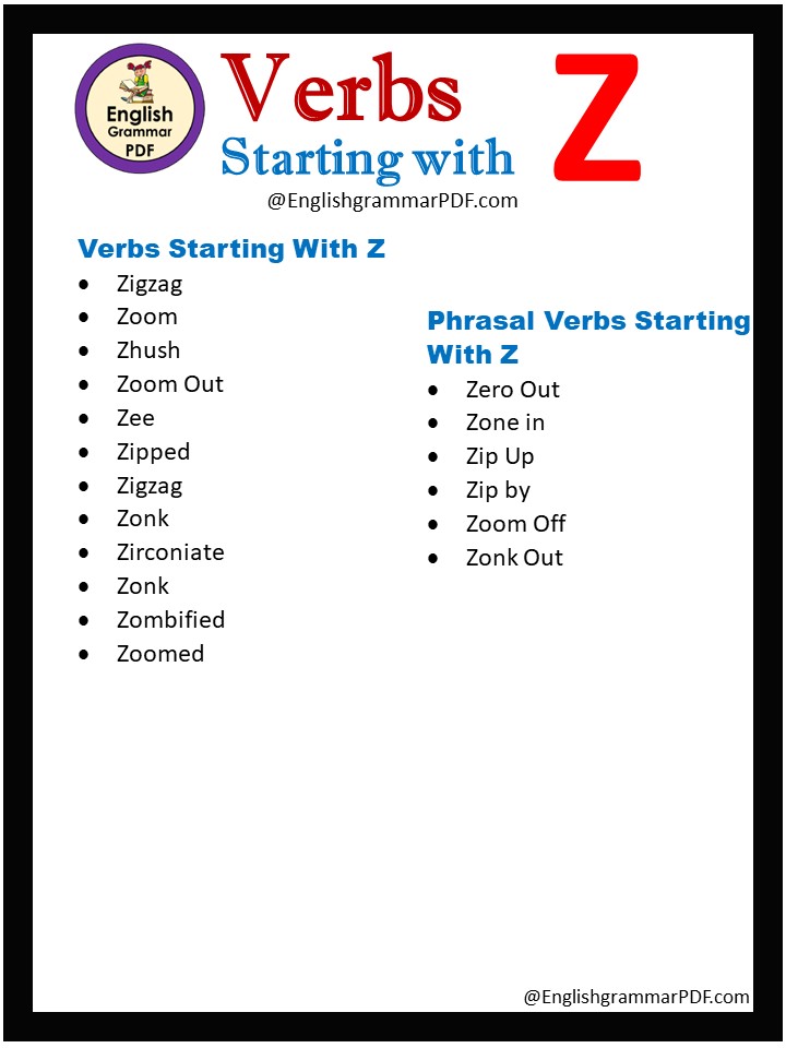 verbs that start with Z