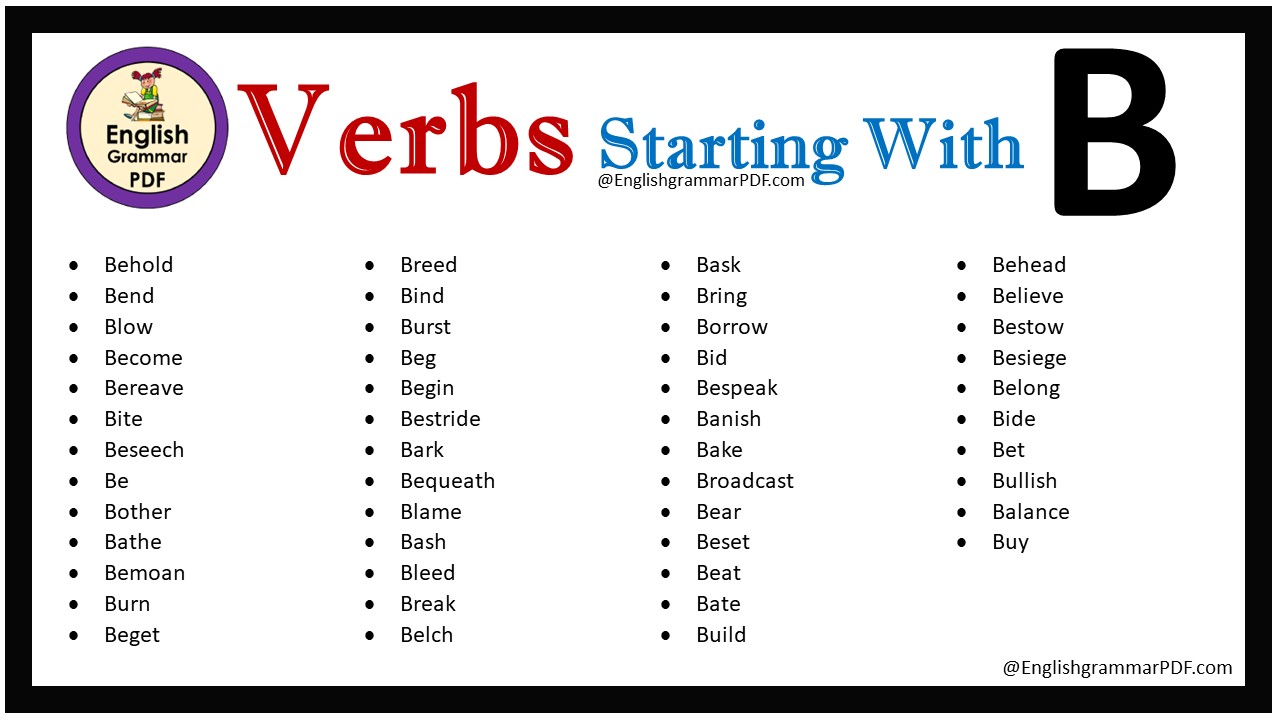 Verbs That Start With B English Grammar Pdf