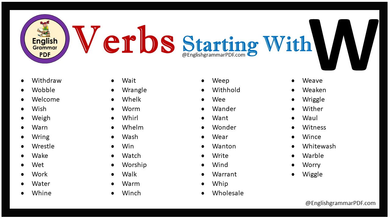 Verbs That Start With W - English Grammar Pdf