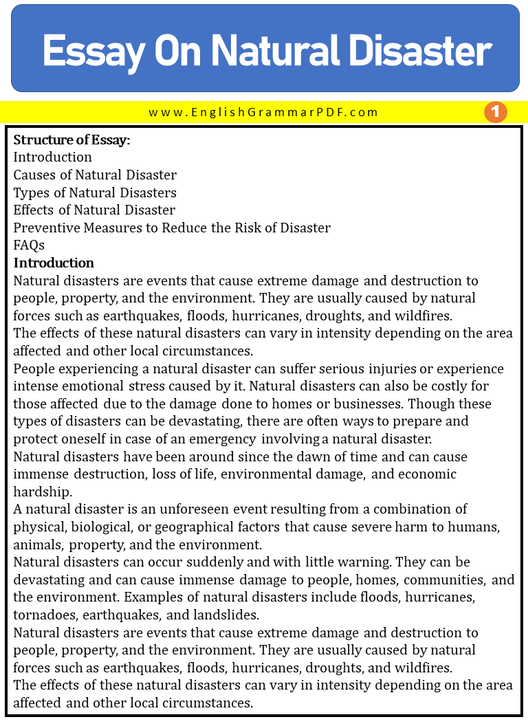 100 words essay on natural disaster
