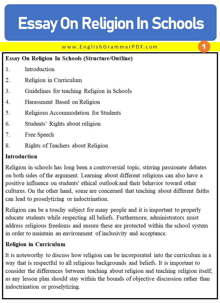 Essay On Religion In Schools 1