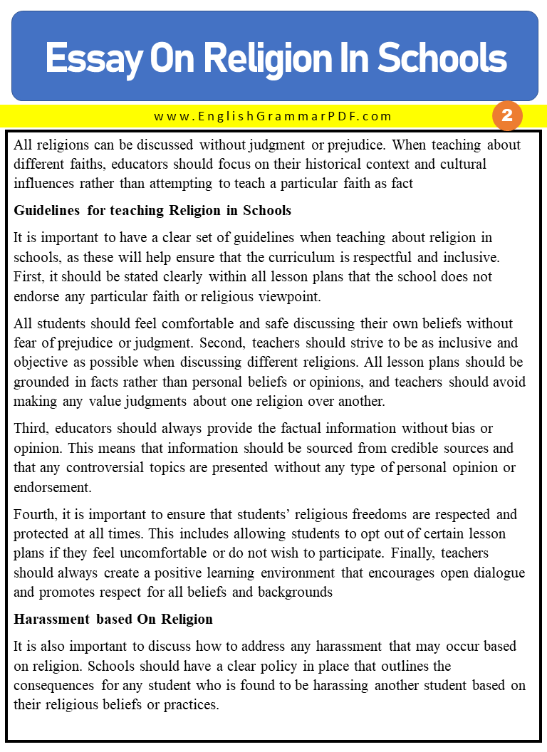 Essay On Religion In Schools 2