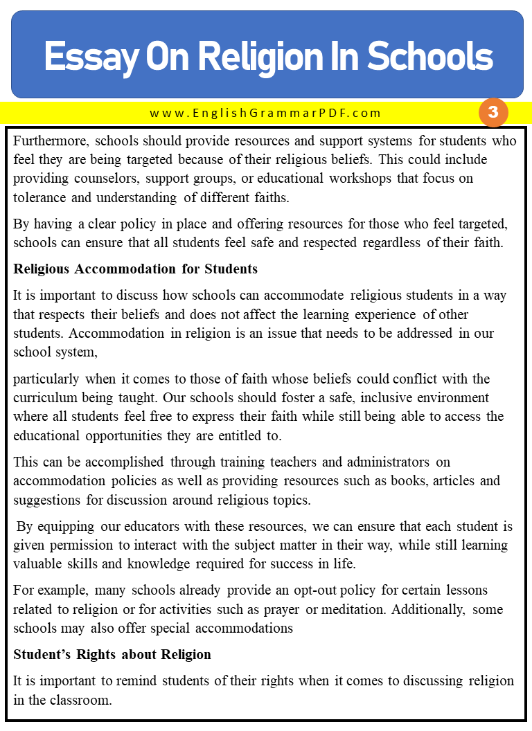 Essay On Religion In Schools 3