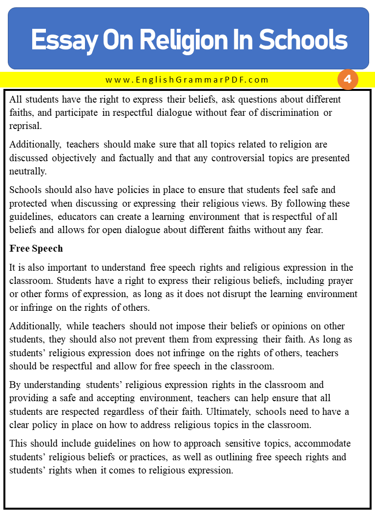 Essay On Religion In Schools 4