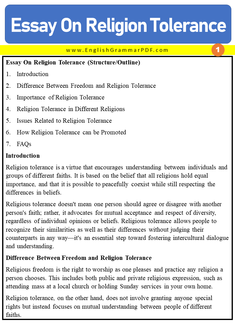 Essay On Religion Tolerance 1