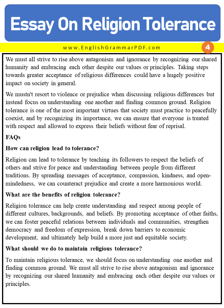 Essay On Religion Tolerance 4