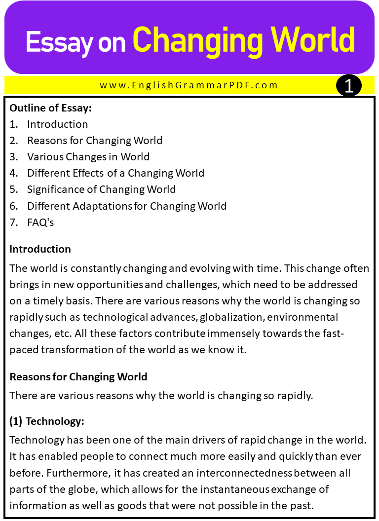 Essay on Changing World 1