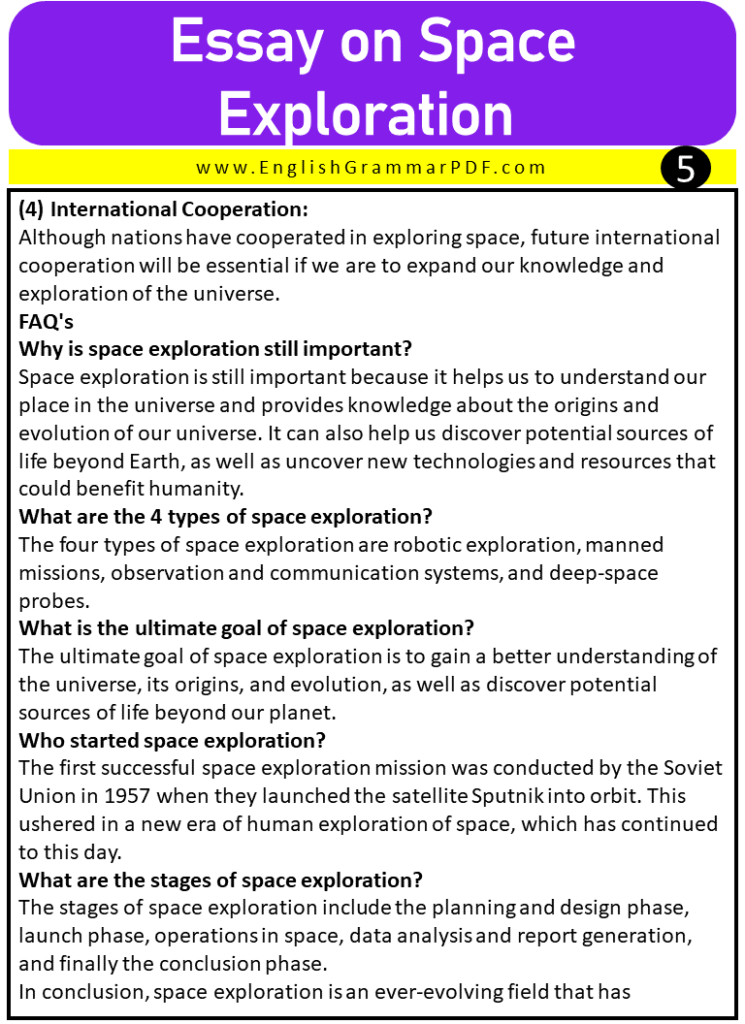 essay about space exploration in english