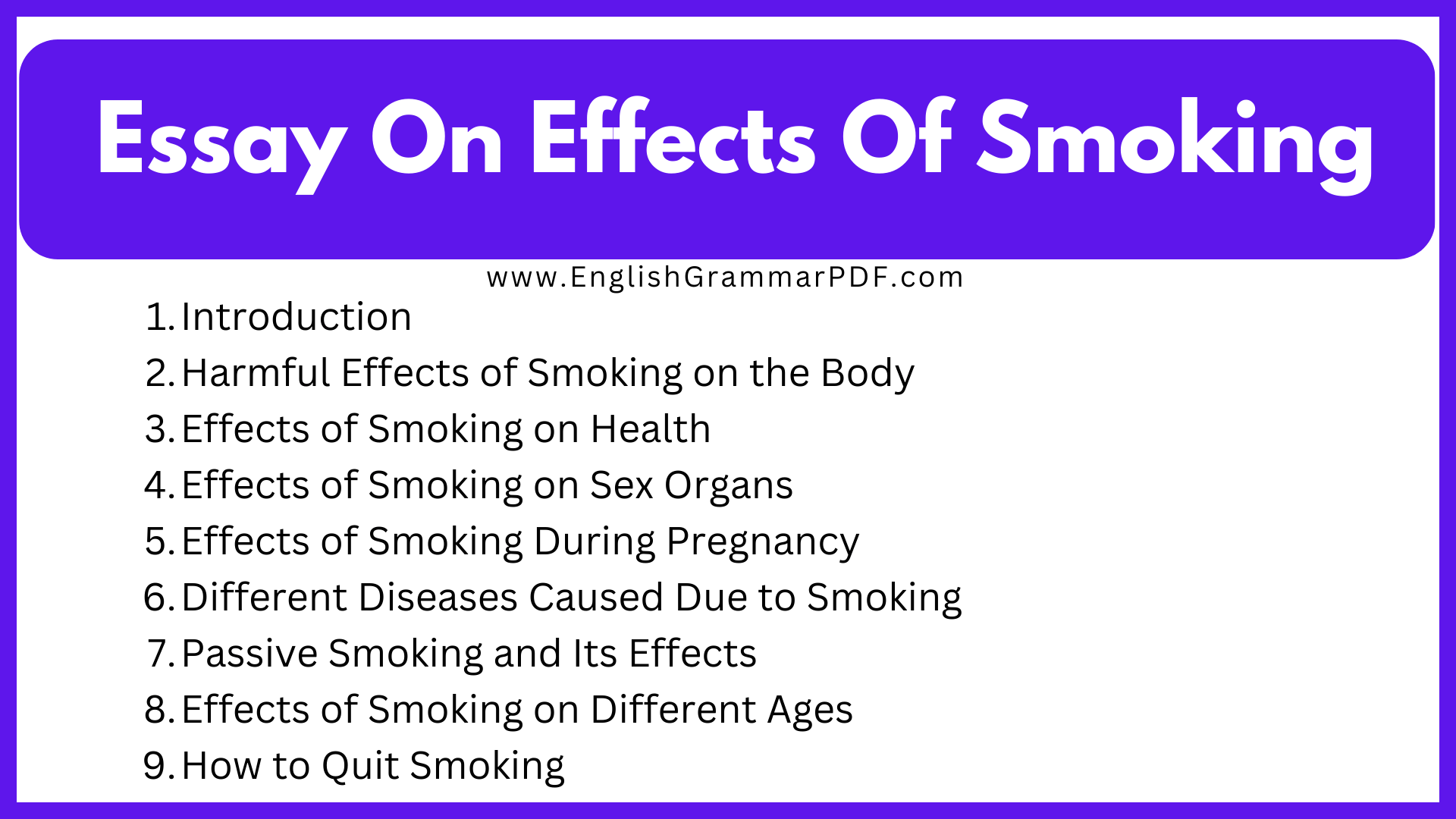 Essay On Effects Of Smoking