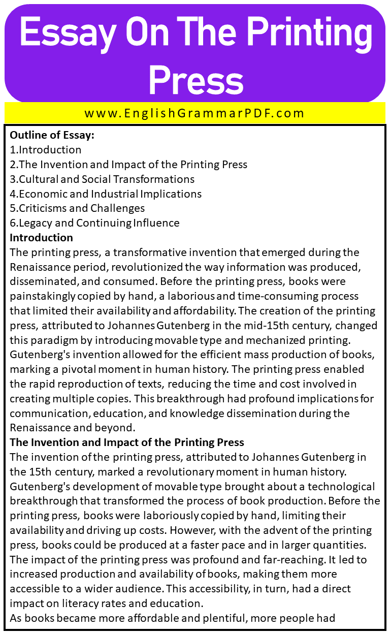 Essay On The Printing Press 1