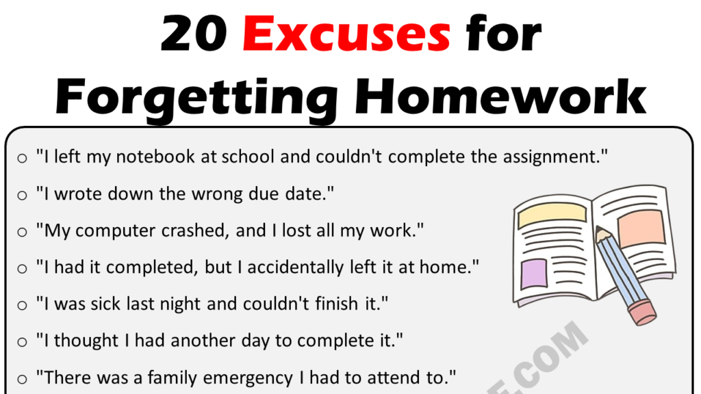 20 Best Excuses For Forgetting Homework Copy