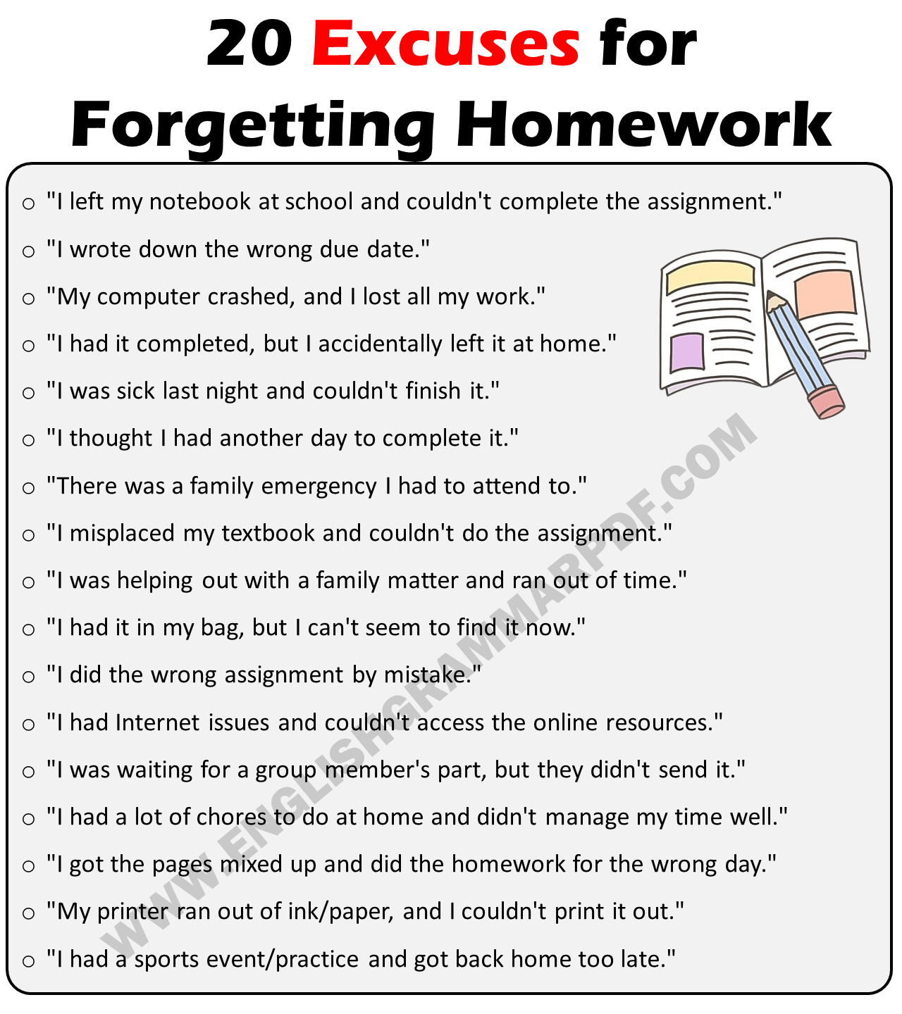 20 Best Excuses For Forgetting Homework