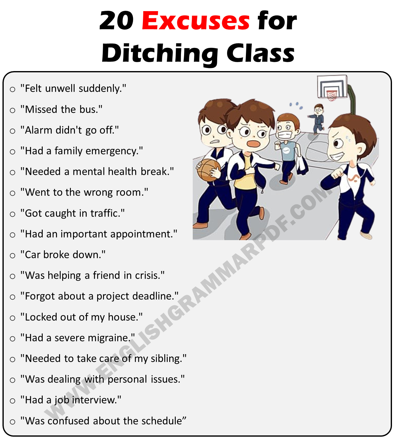 20 Excuses For Ditching Class