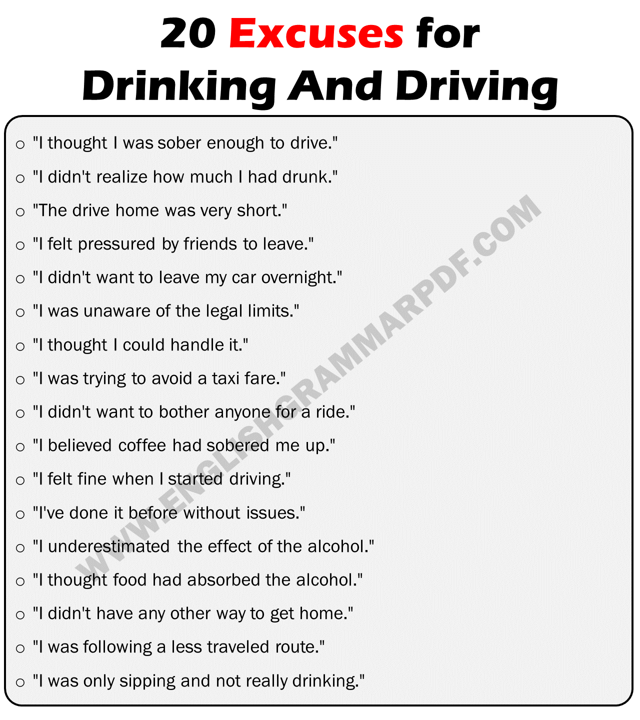 20 Excuses For Drinking And Driving