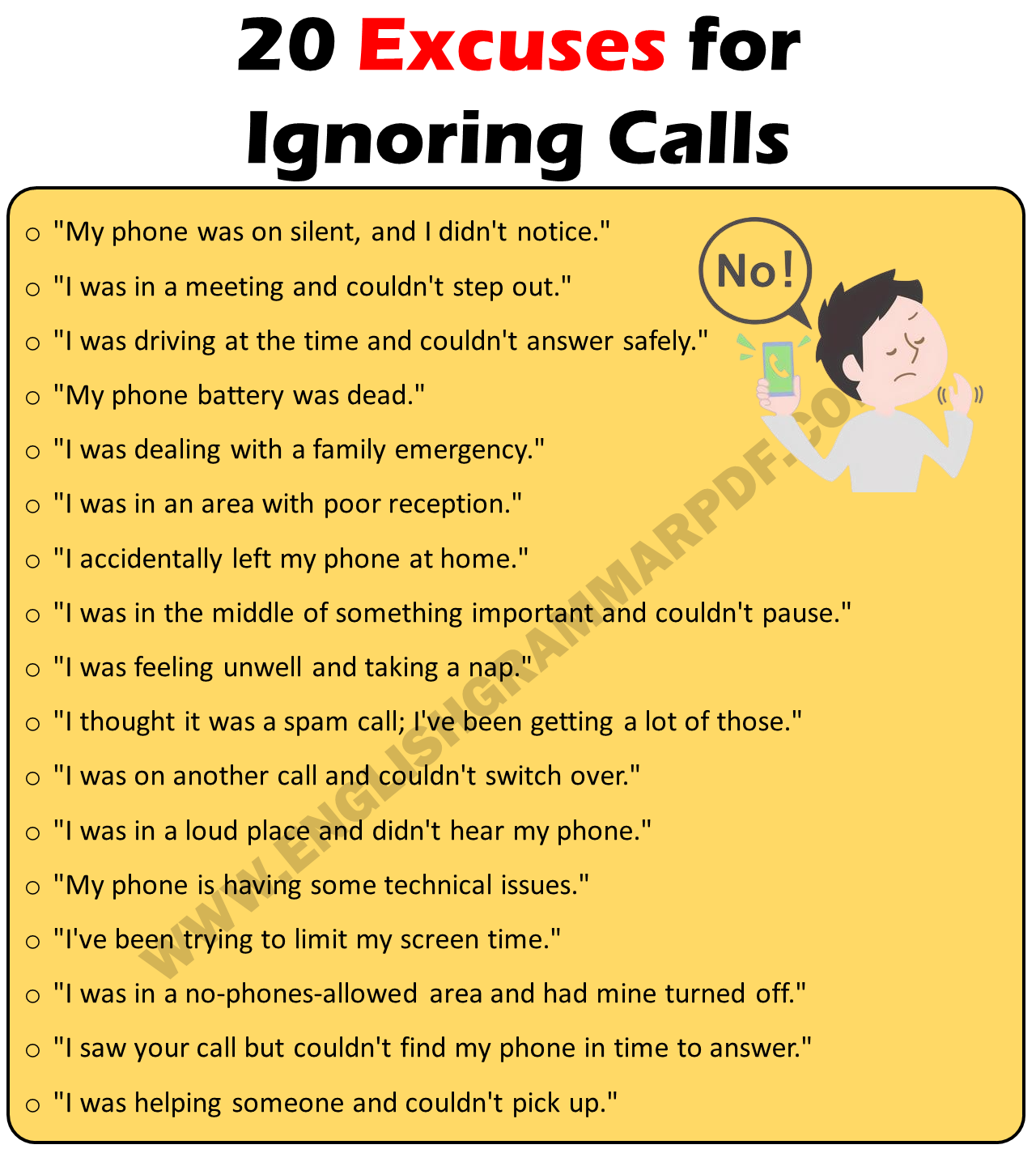 20 Excuses For Ignoring Calls