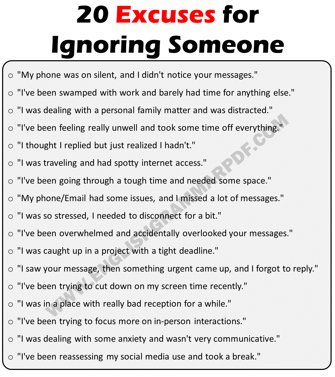 20 Excuses For Ignoring Someone