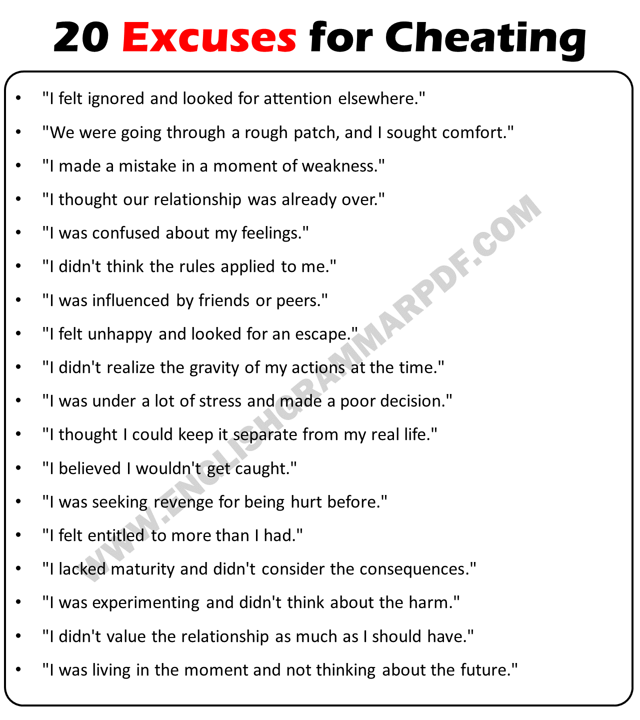 20 Excuses for Cheating