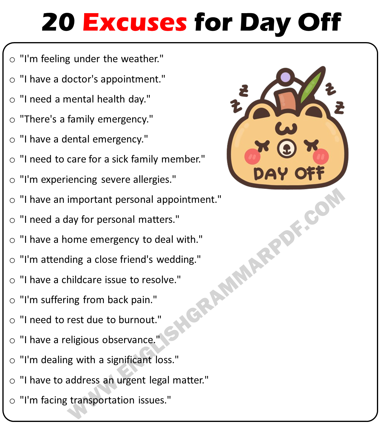 20 Excuses for Day Off