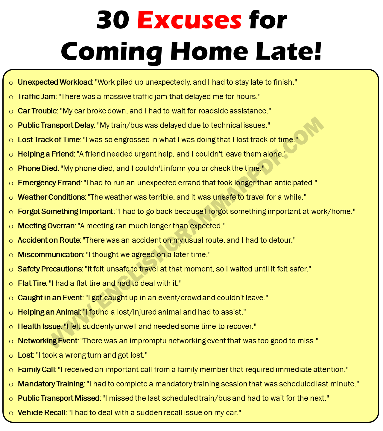 30 Best Excuses For Coming Home Late