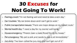 30 Best Excuses For Not Going To Work Copy