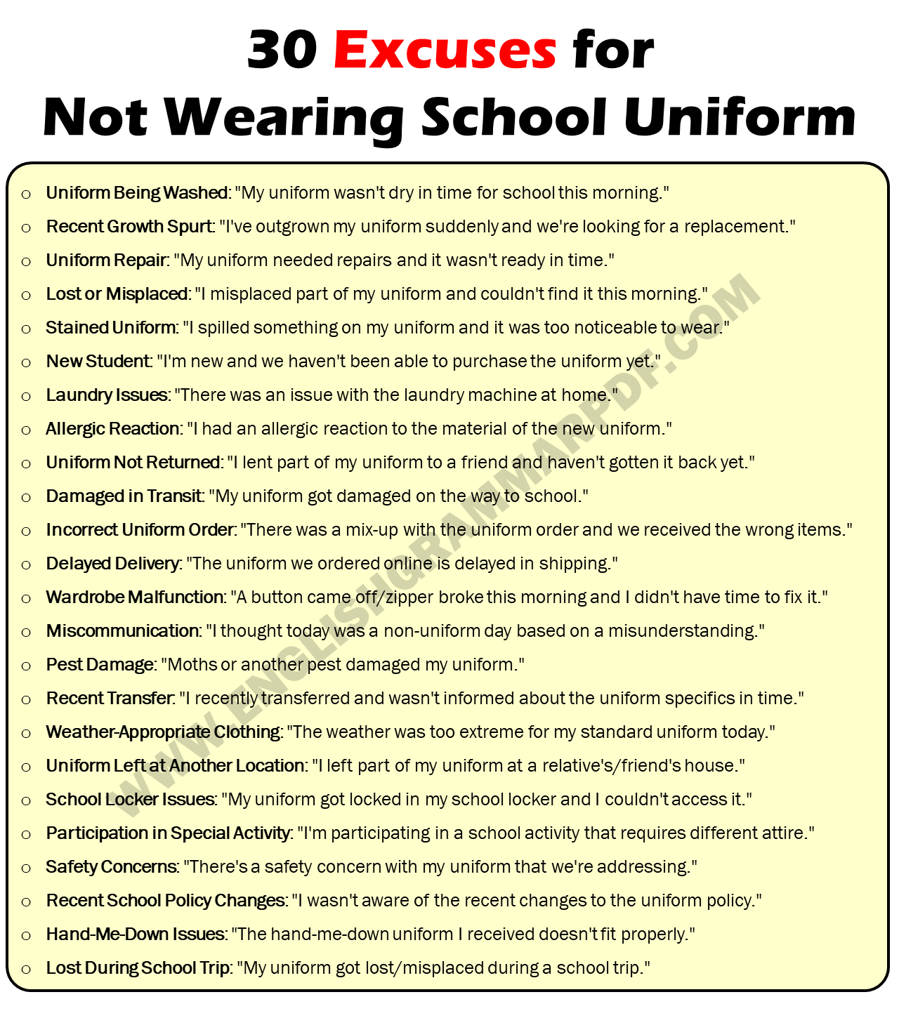30 Excuses For Not Wearing School Uniform