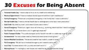 30 Excuses for Being Absent Copy