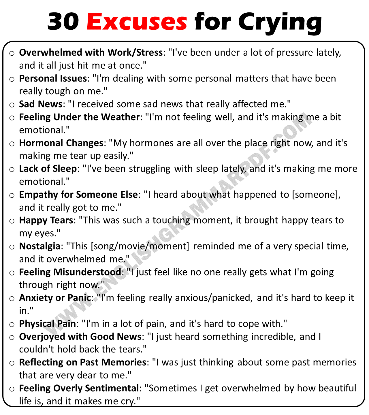 30 Excuses for Crying
