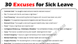 30 Excuses for Sick Leave Copy