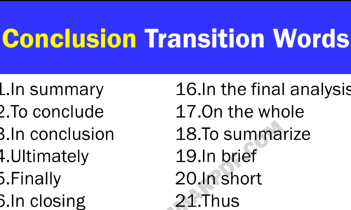 List of CONCLUSION Transition Words and Example Sentences