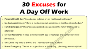 Excuses For A Day Off Work Copy