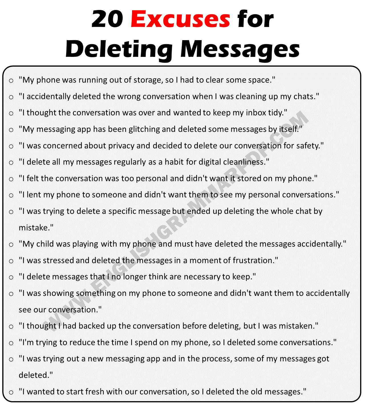 Excuses For Deleting Messages