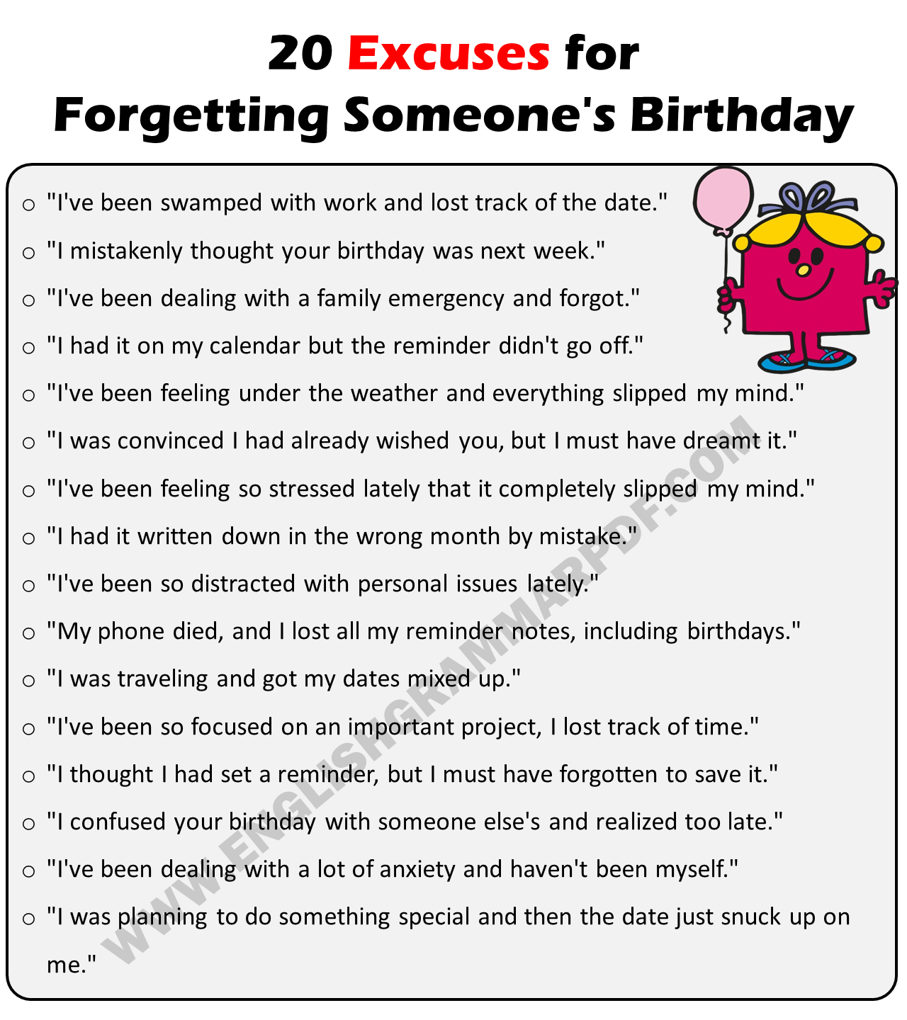 Excuses For Forgetting Someone's Birthday