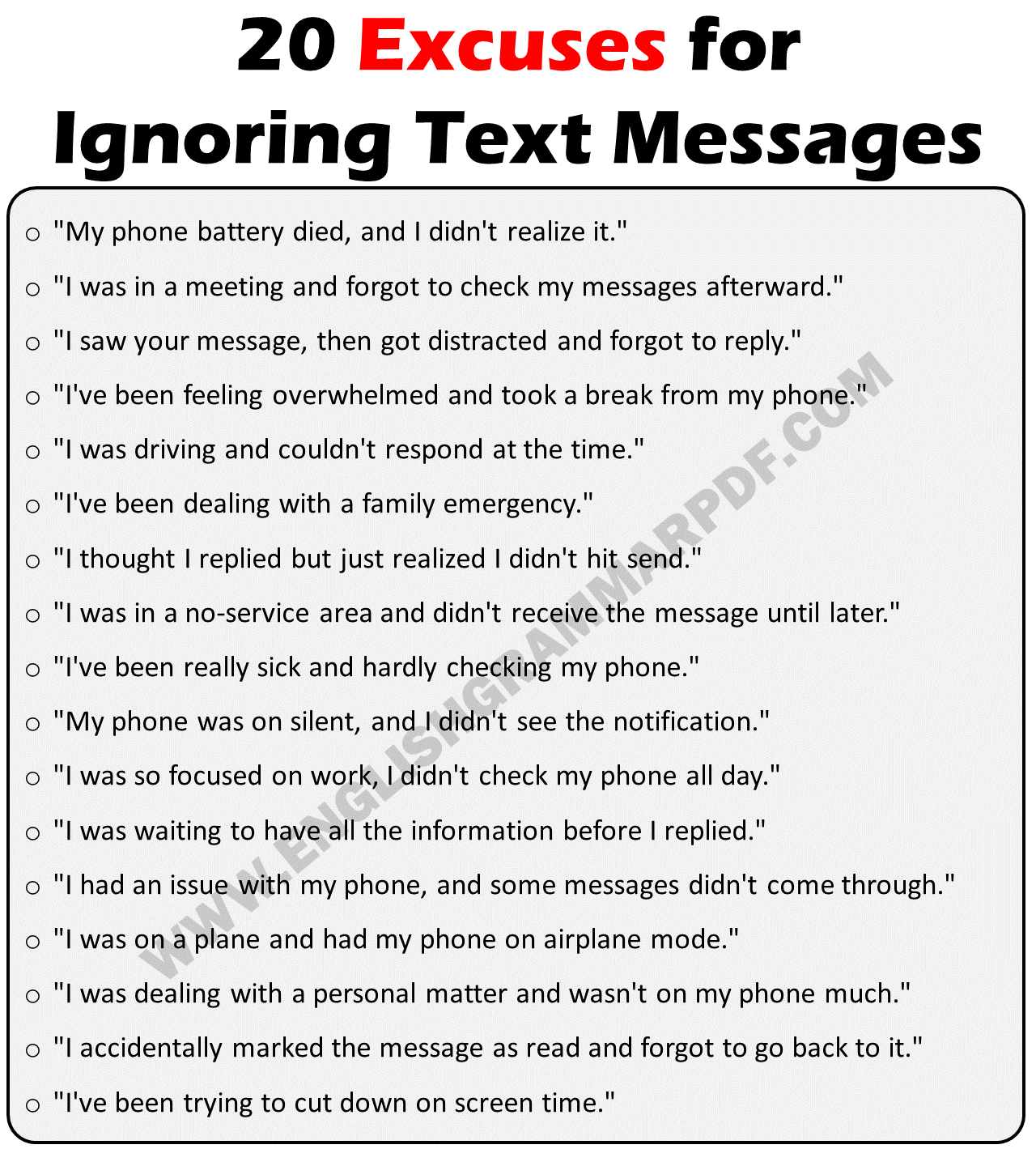 Excuses For Ignoring Text Messages