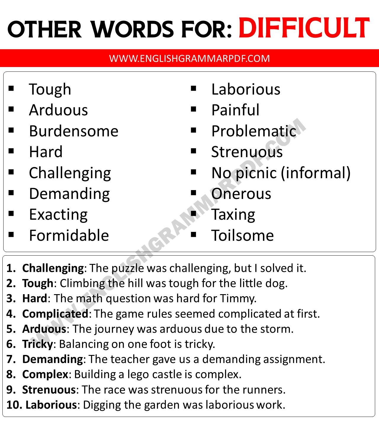 Other Words for Difficult