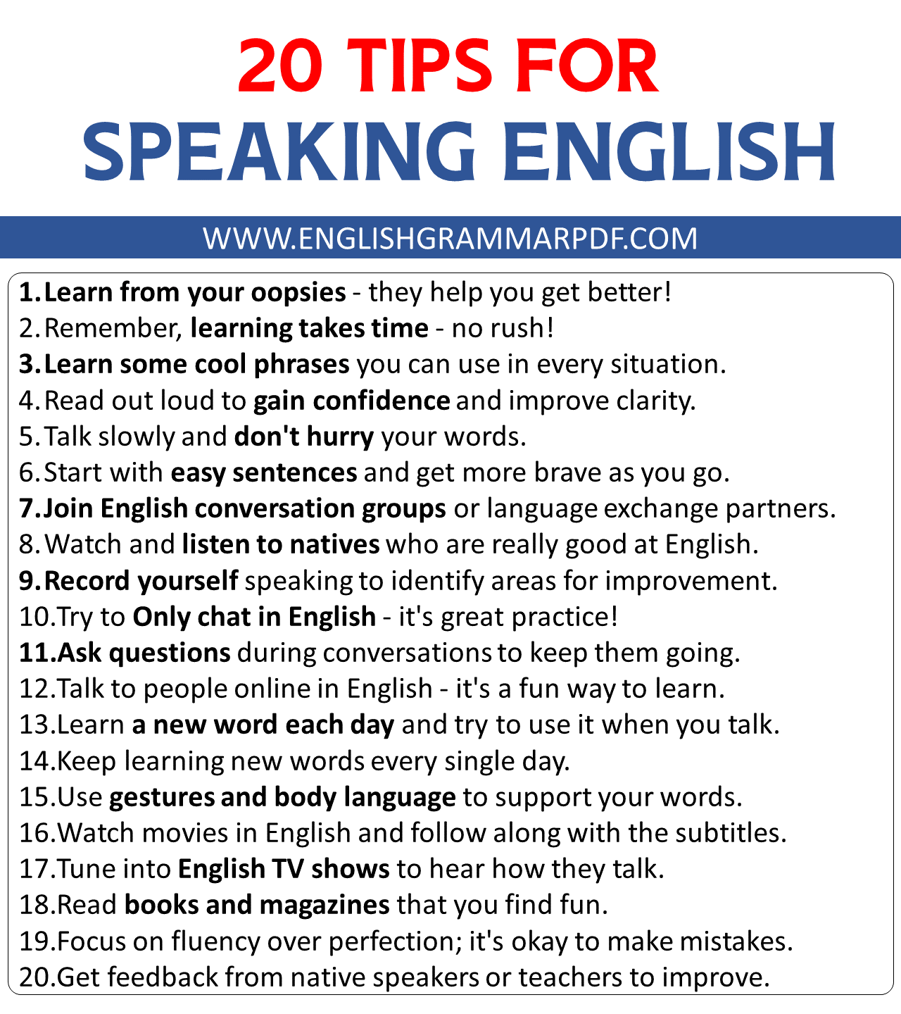 TIPS FOR SPOKEN ENGLISH