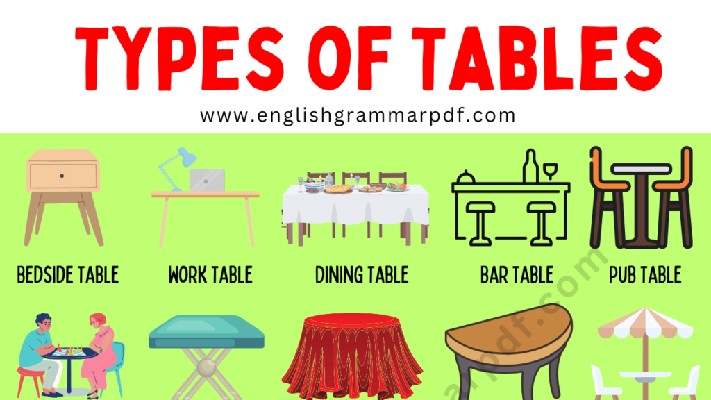 list of Different Types of Table Names