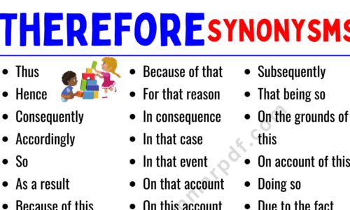 THEREFORE Synonym: List of Synonyms of THEREFORE