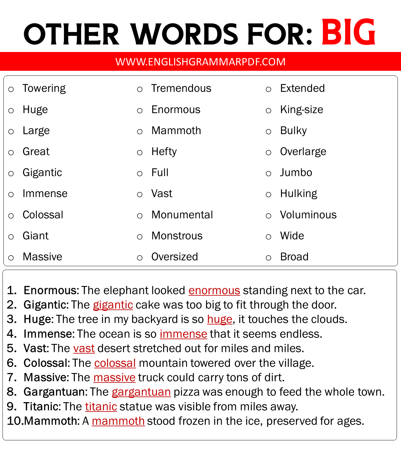 other words for big