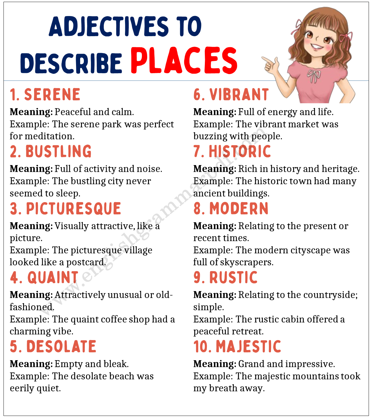 Adjectives that Describe Places