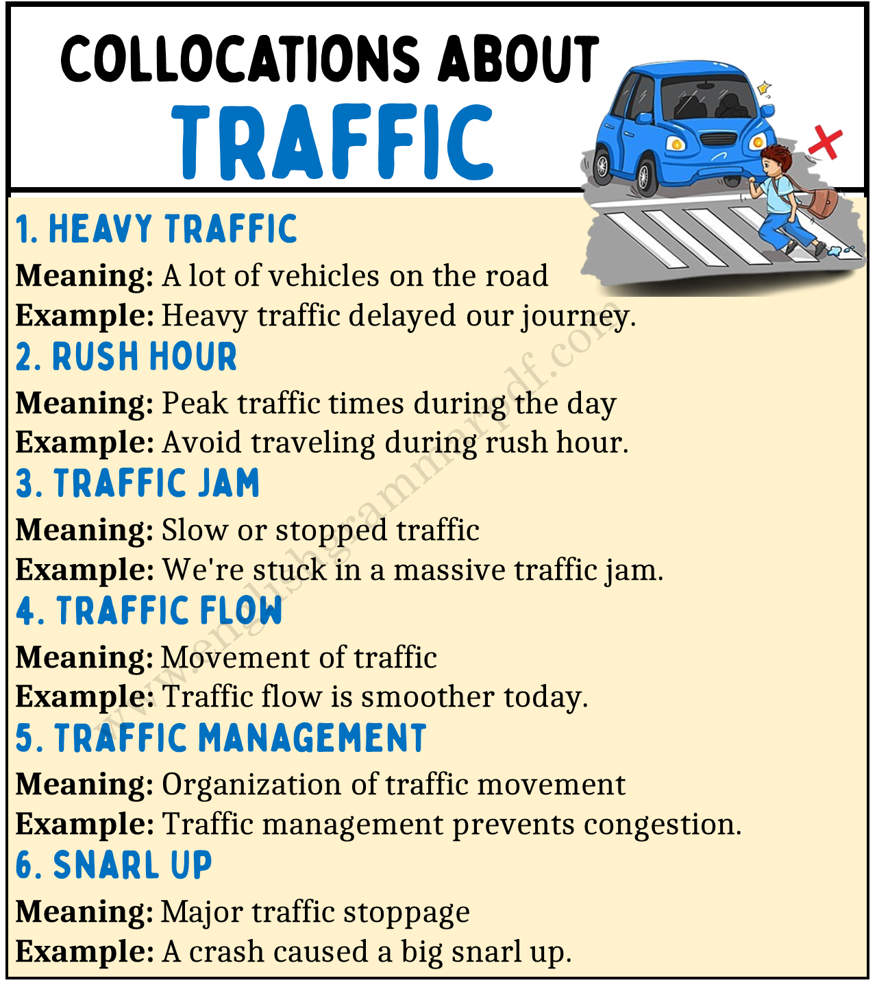 Collocations about TRAFFIC