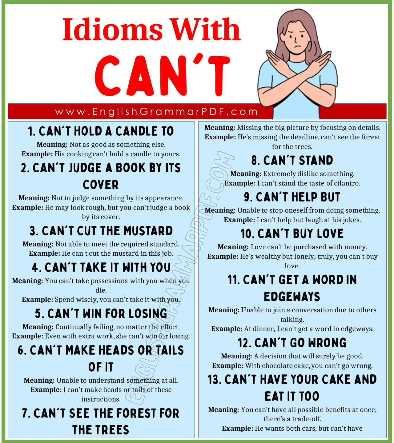 Idioms with Can't