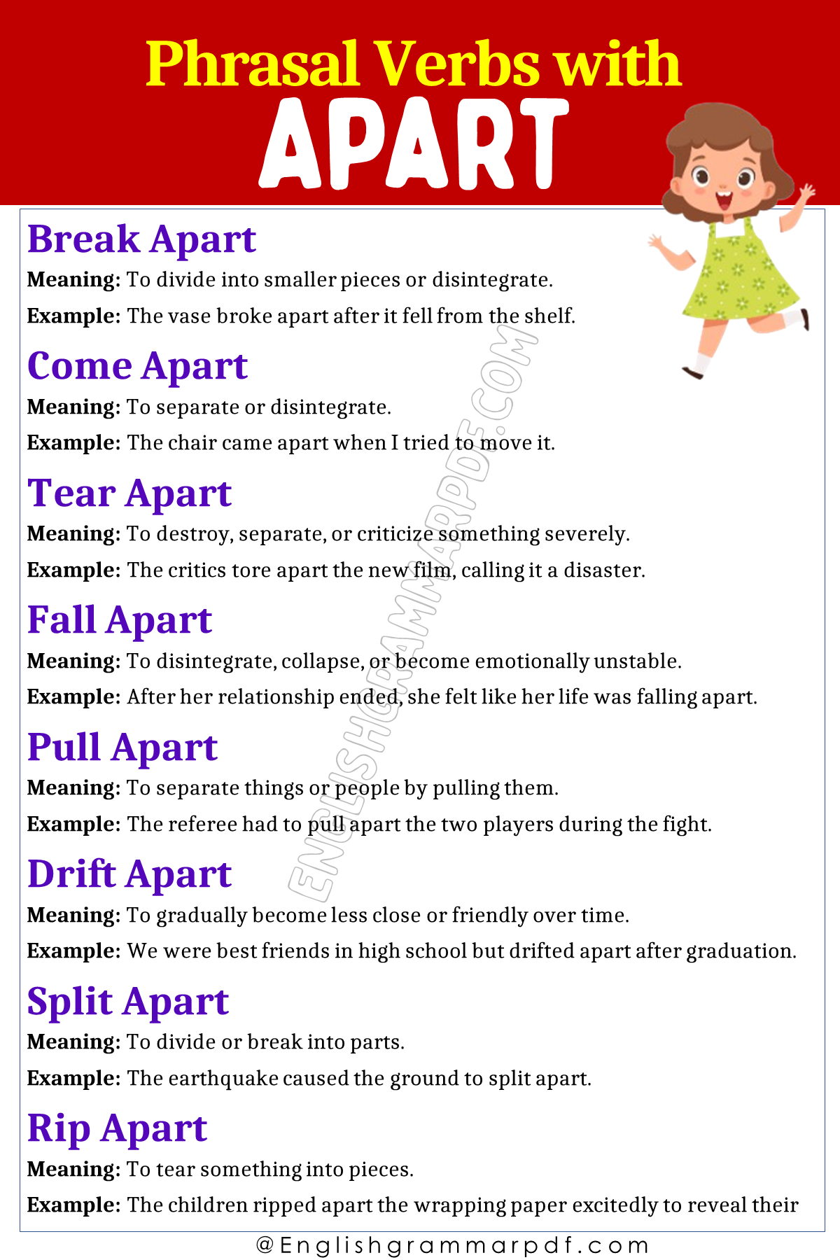 Phrasal Verbs with Apart in english