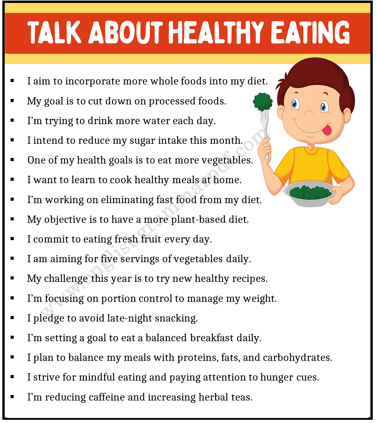 Phrases to Talk about Healthy Eating