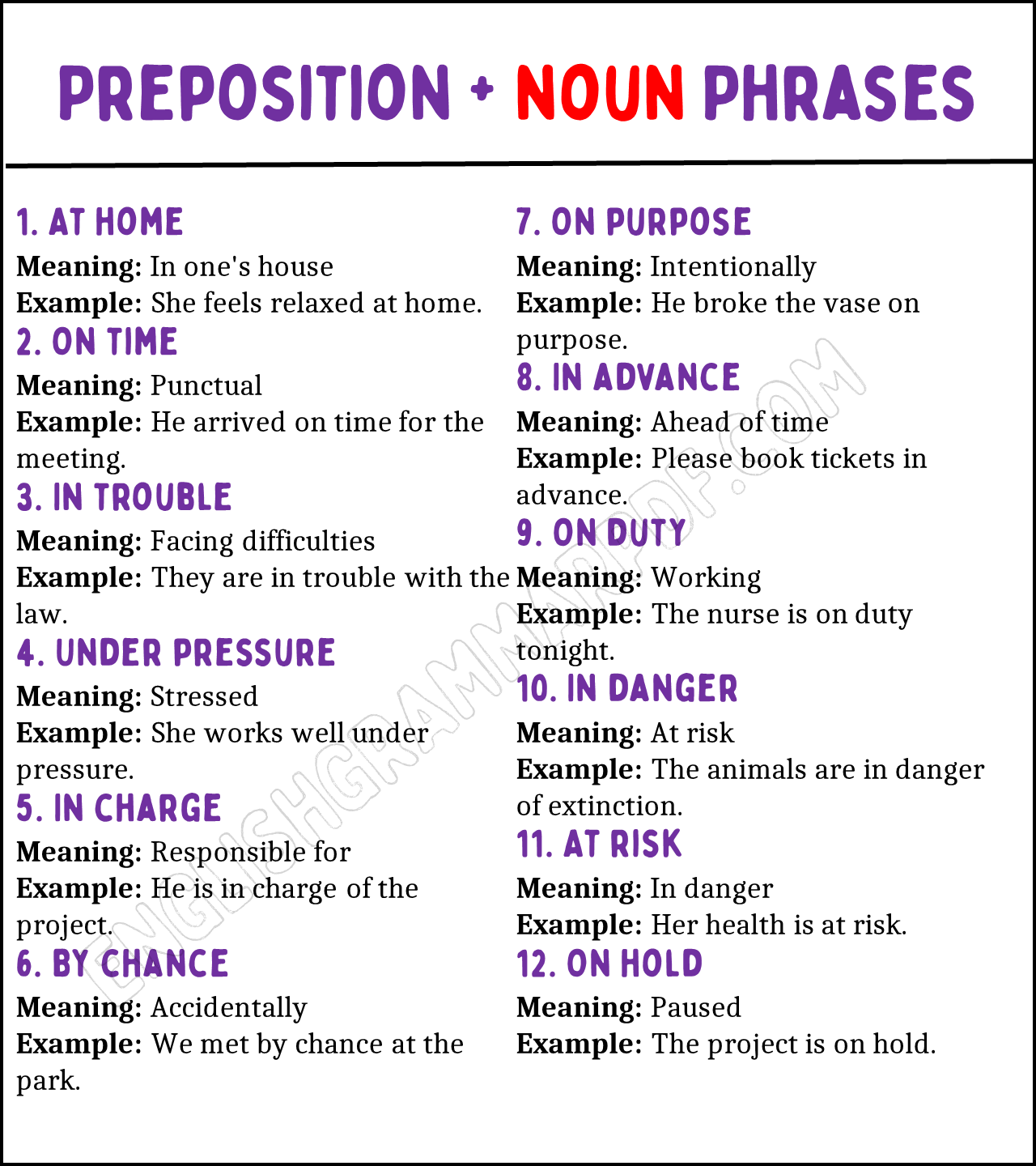 Preposition + noun Phrases